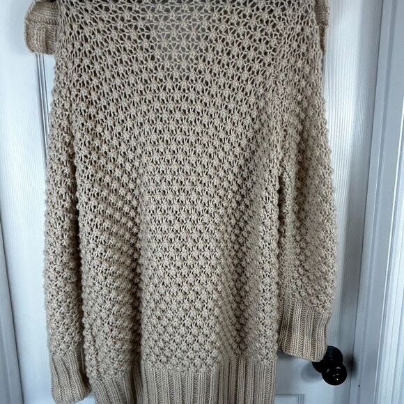 Talbots Women Sz M Ivory Cardigan Chunky Wool Alpaca Blend Sweater Wide Collar U - Picture 10 of 12